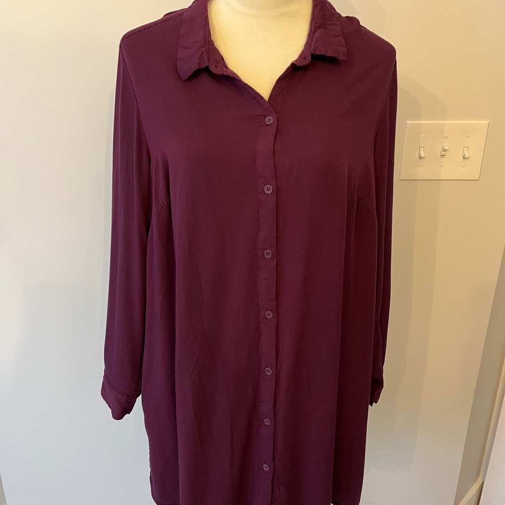 JustFab Deep Purple Button-Down shirt dress 1X